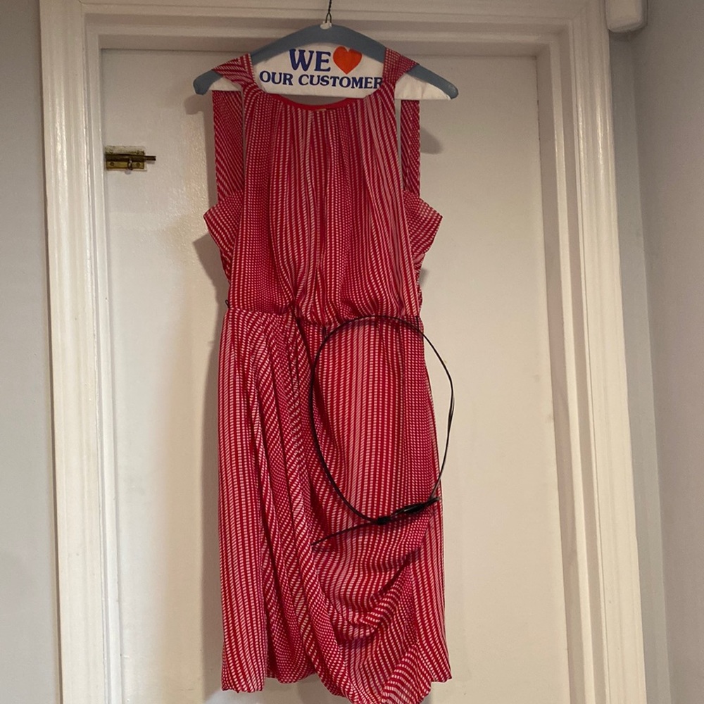 Red and white lined Eva Franco dress, size 8.